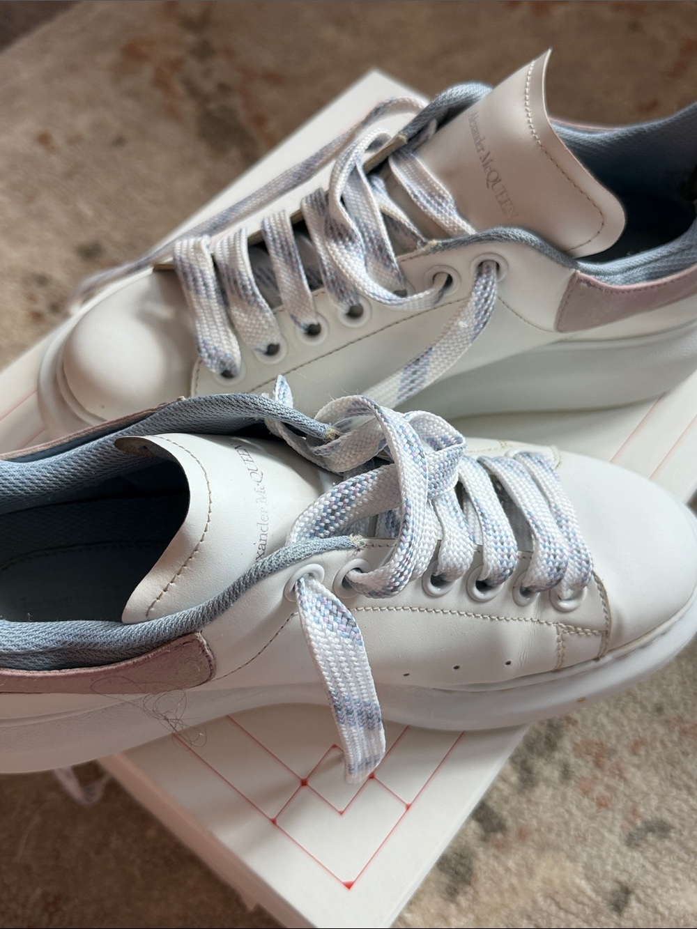 Alexander McQueen White Leather Sneakers with Blue&Purple Accents, original box!